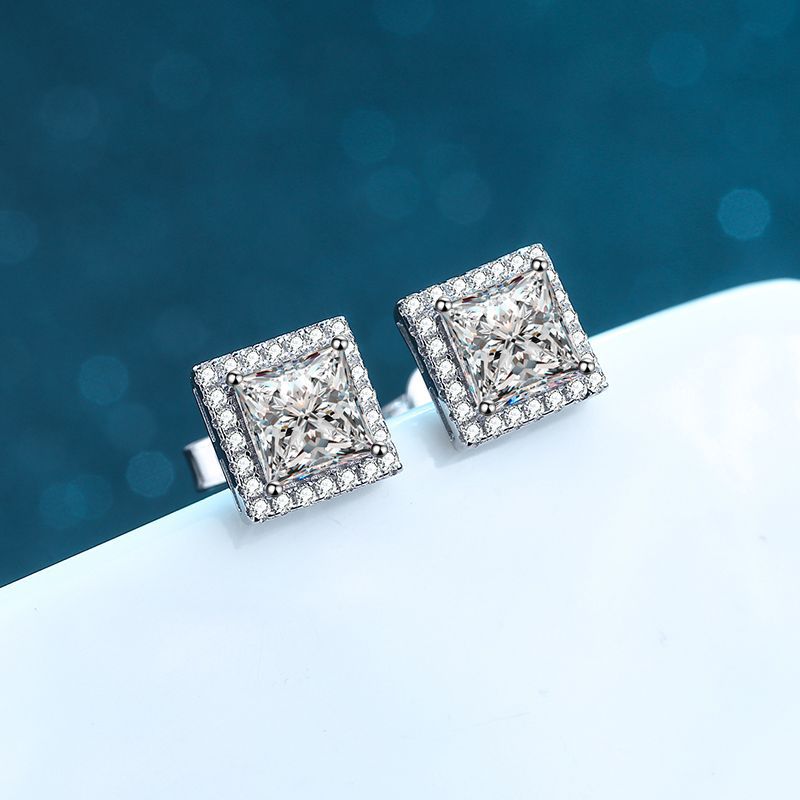 Princess cut Moissanite Earrings in 925 Sterling Silver 1.2ct 2ct 4ct