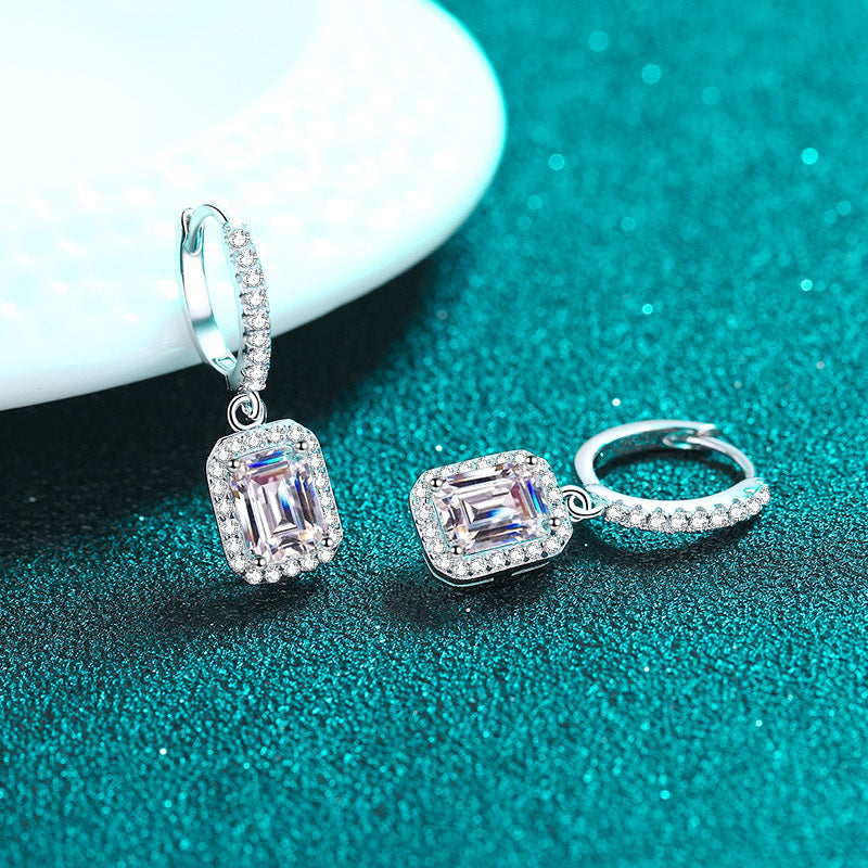 Emeralds cut Moissanite Earrings in 925 Sterling Silver 2ct 4ct