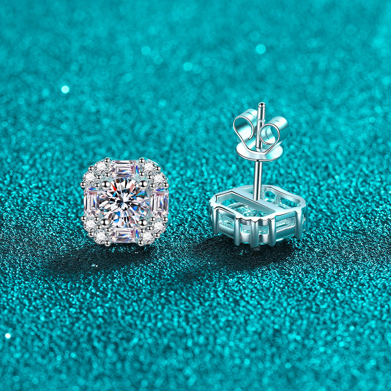 Round cut Moissanite Earrings in 925 Sterling Silver 1.47ct