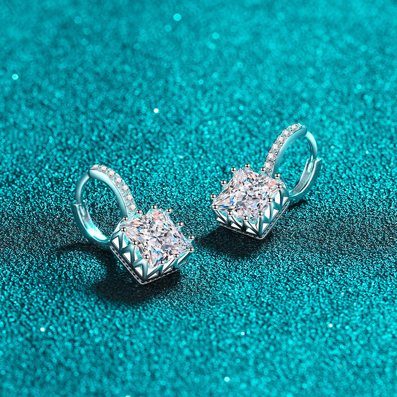 Princess cut Moissanite Earrings in 925 Sterling Silver 2ct 4ct