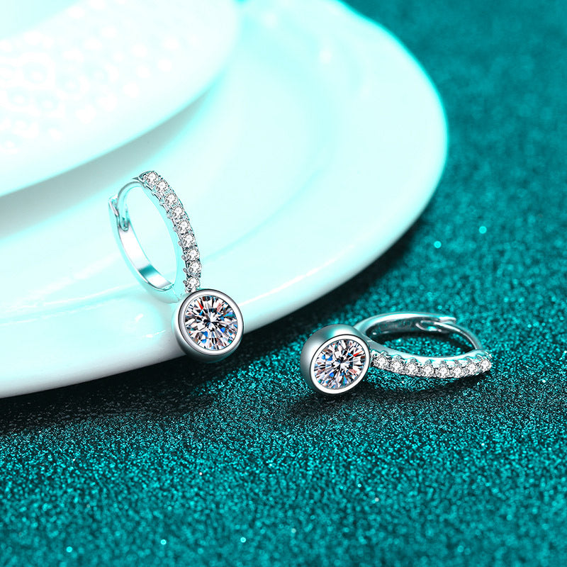 Round cut Moissanite Earrings in 925 Sterling Silver 1ct