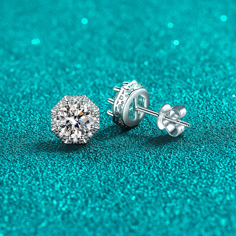 Round cut Moissanite Earrings in 925 Sterling Silver 2ct