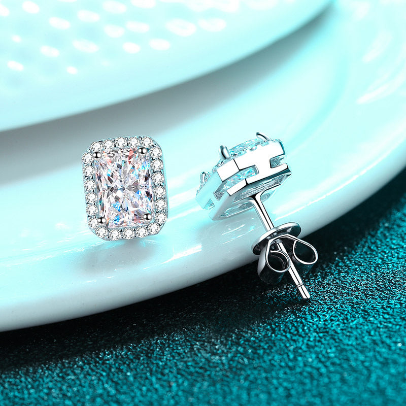 Emeralds cut Moissanite Earrings in 925 Sterling Silver 1ct 2ct 4ct