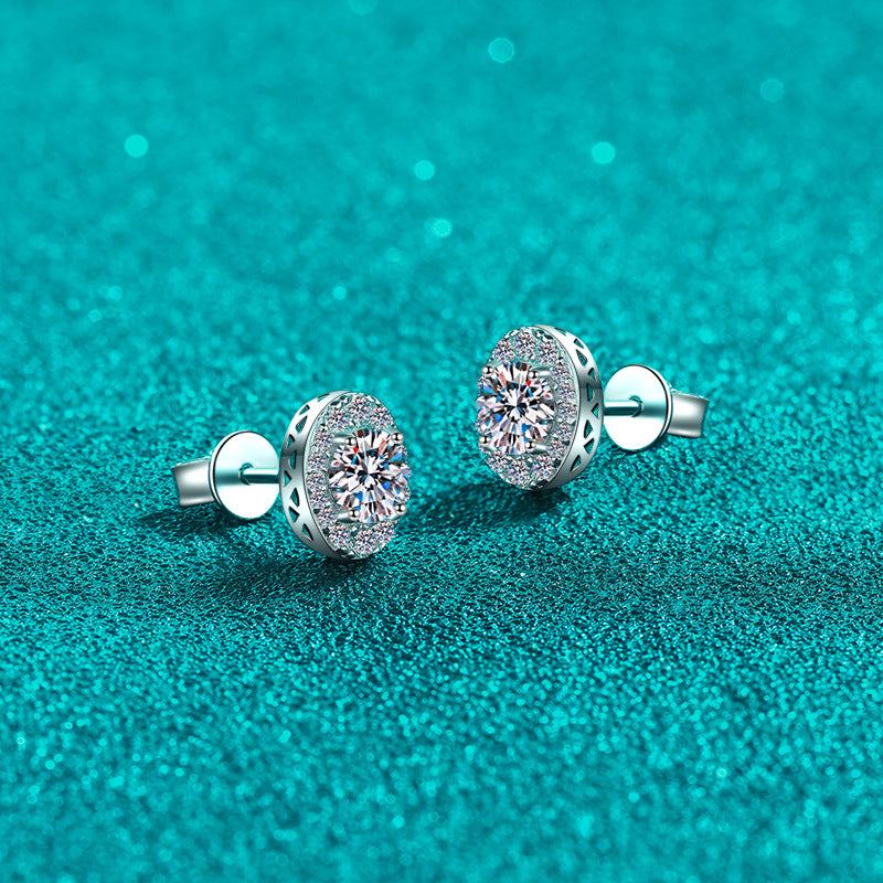 Round cut Moissanite Earrings in 925 Sterling Silver 1ct
