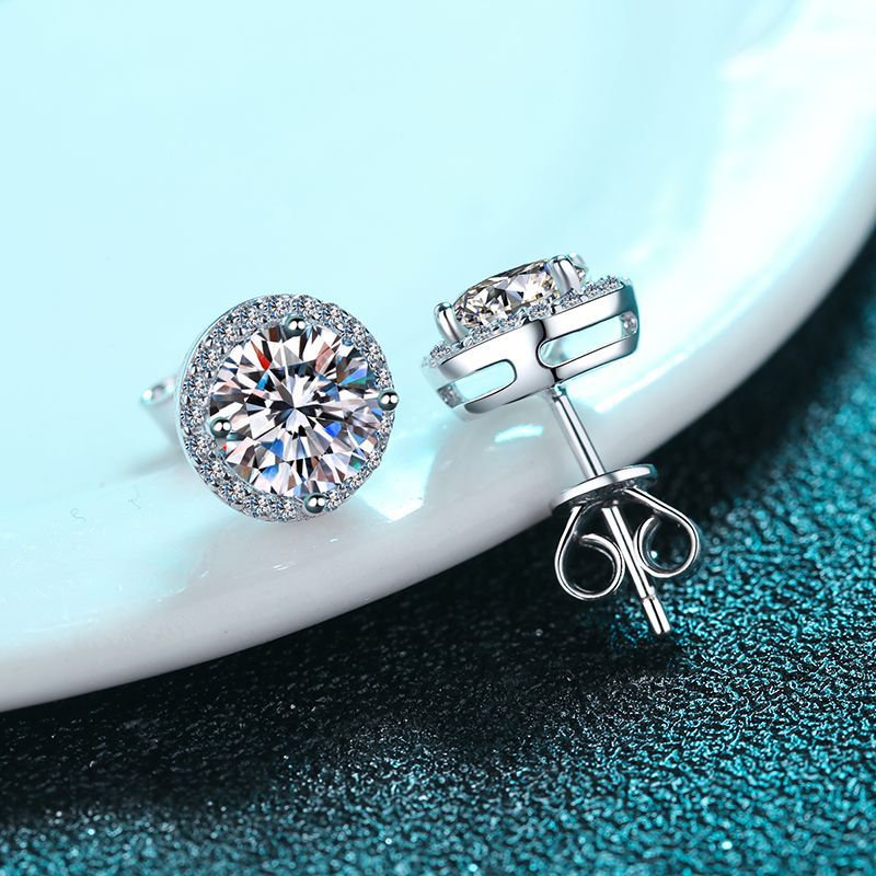 Round cut Moissanite Earrings in 925 Sterling Silver 1ct 2ct 4ct
