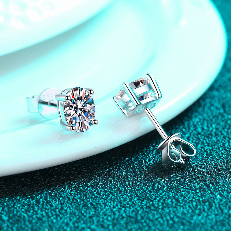 Oval cut Moissanite Earrings in 925 Sterling Silver 1ct 2ct 4ct