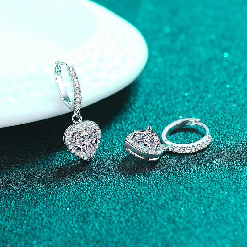 Heart cut Moissanite Earrings in 925 Sterling Silver 2ct