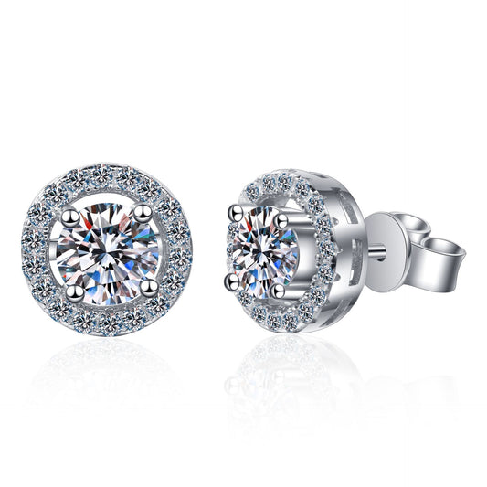 Round cut Moissanite Earrings in 925 Sterling Silver 1ct