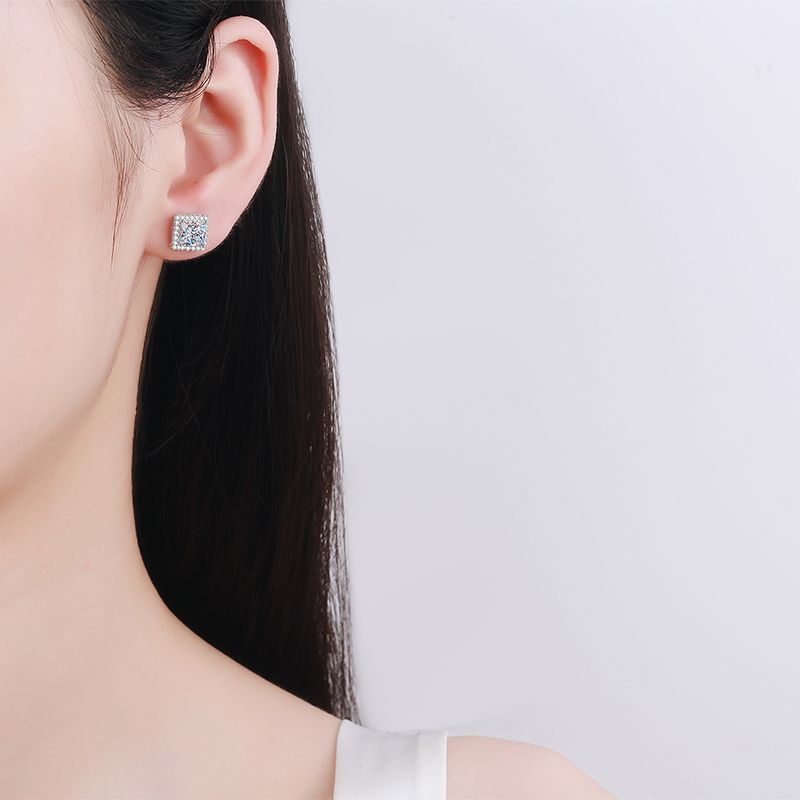 Princess cut Moissanite Earrings in 925 Sterling Silver 1.2ct 2ct 4ct