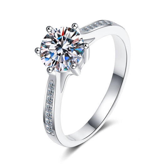 Round cut Moissanite Ring in 925 Sterling Silver 1ct 2ct