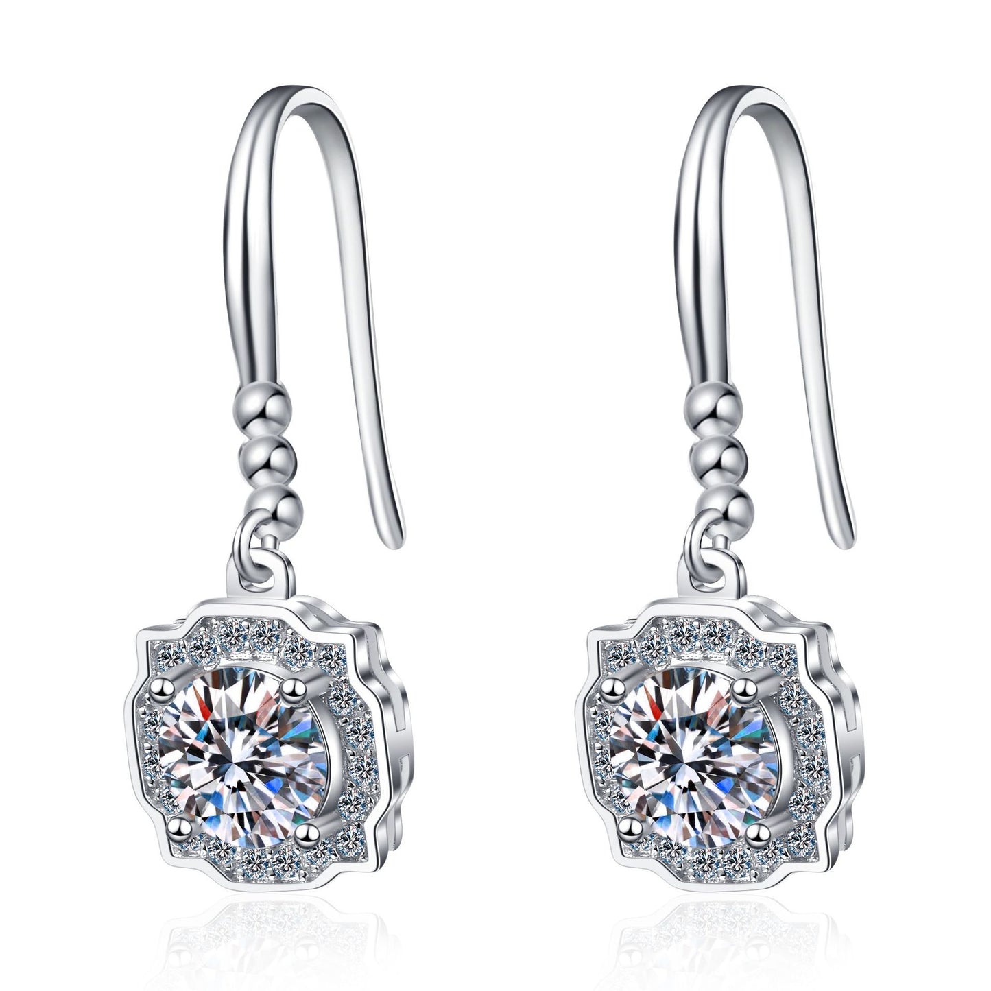 Round cut Moissanite Earrings in 925 Sterling Silver 1ct 2ct