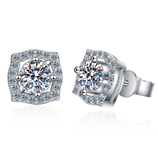 Round cut Moissanite Earrings in 925 Sterling Silver 1ct 2ct