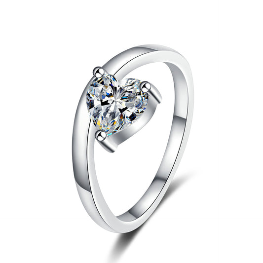 Heart cut Moissanite Ring in 925 Sterling Silver 1ct