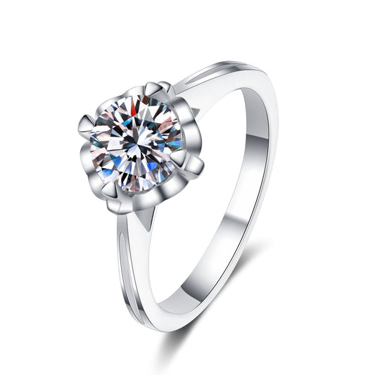 Round cut Moissanite Ring in 925 Sterling Silver 1 ct