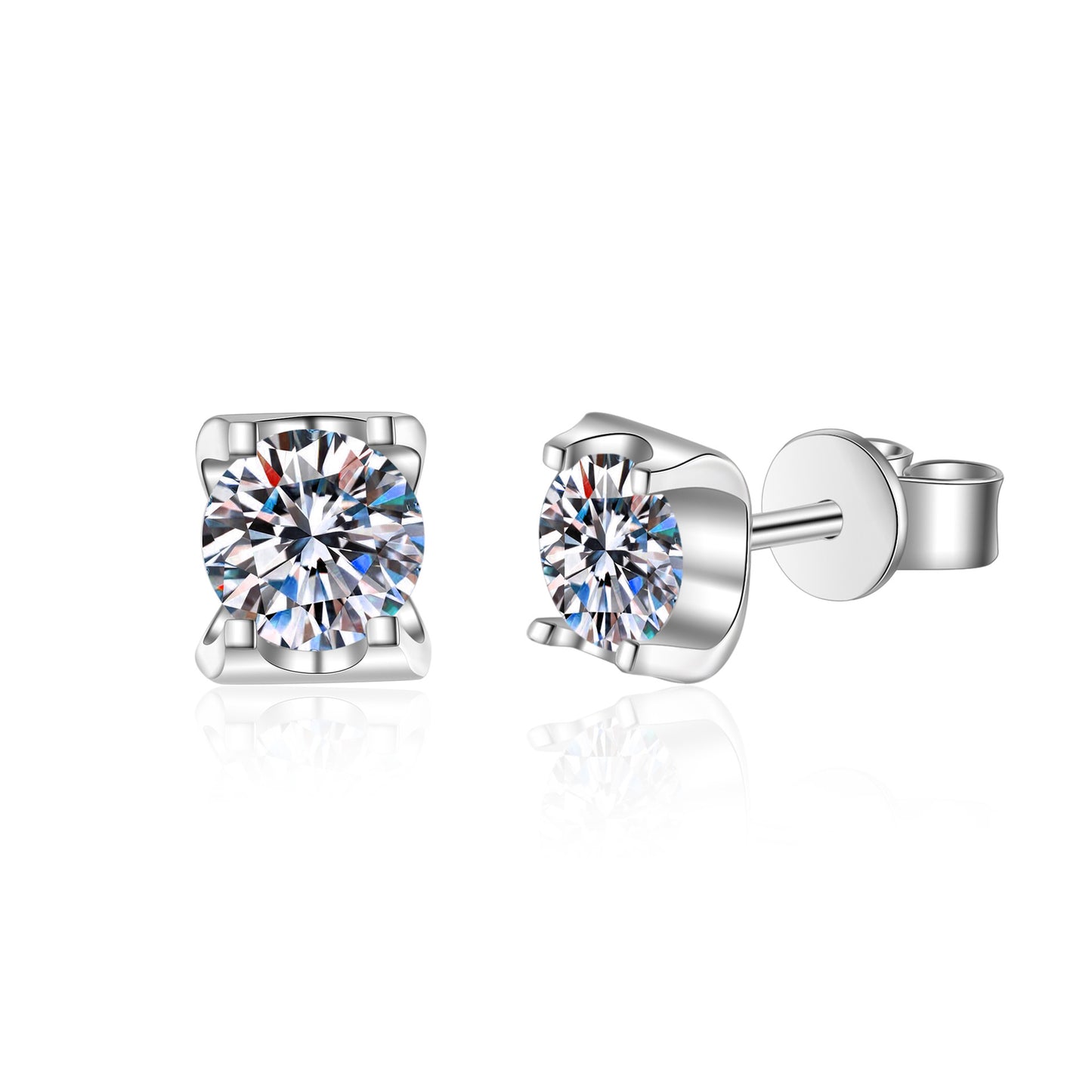 Round cut Moissanite Earrings in 925 Sterling Silver 1ct 2ct