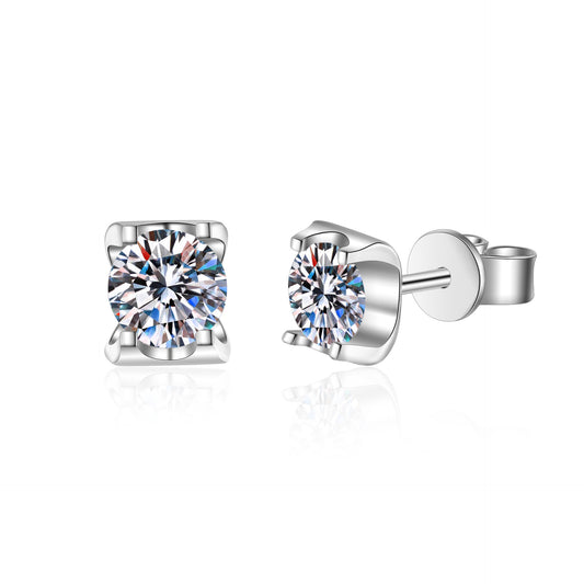 Round cut Moissanite Earrings in 925 Sterling Silver 1ct 2ct