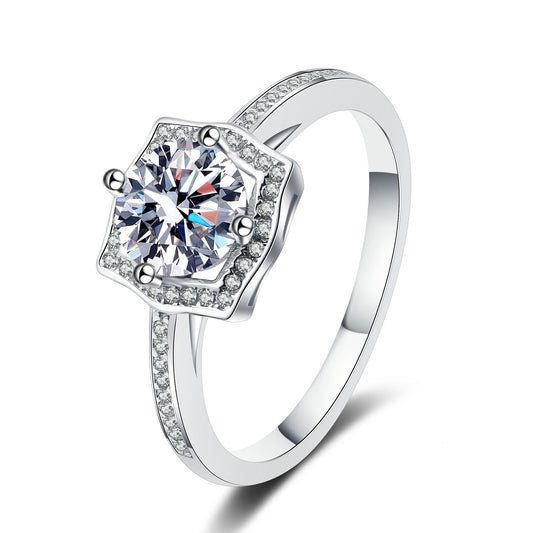 Round cut Moissanite Ring in 925 Sterling Silver 1ct 2ct
