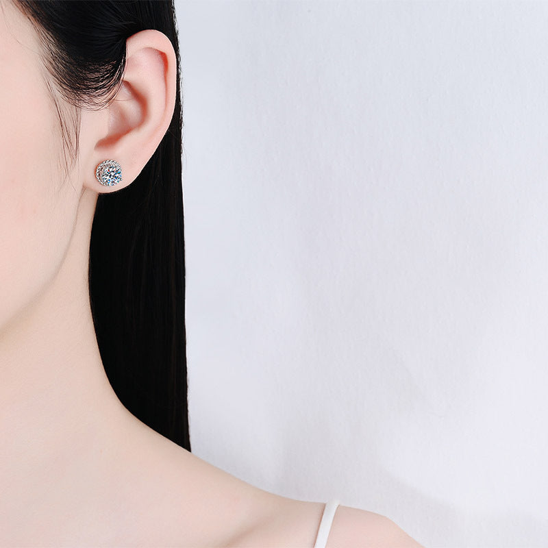 Round cut Moissanite Earrings in 925 Sterling Silver 1ct 2ct