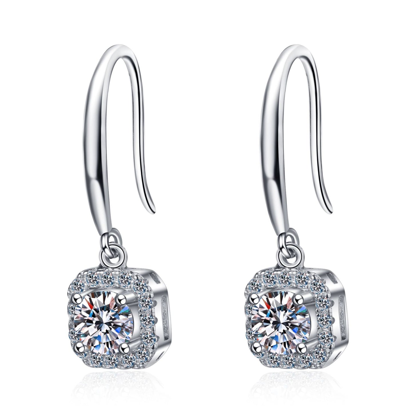 Round cut Moissanite Earrings in 925 Sterling Silver 1ct