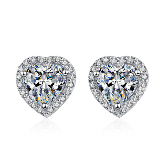 Heart cut Moissanite Earrings in 925 Sterling Silver 1ct 2ct 4ct