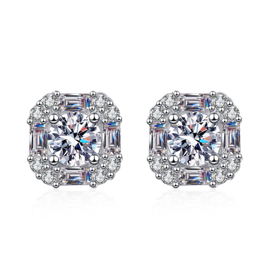 Round cut Moissanite Earrings in 925 Sterling Silver 1.47ct