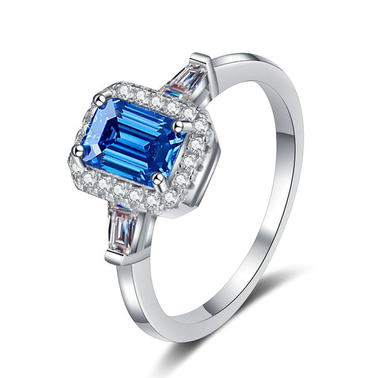 Emeralds cut Moissanite Ring in 925 Sterling Silver 1ct