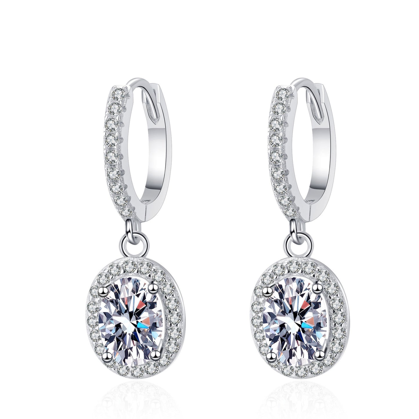 Oval cut Moissanite Earrings in 925 Sterling Silver 2ct