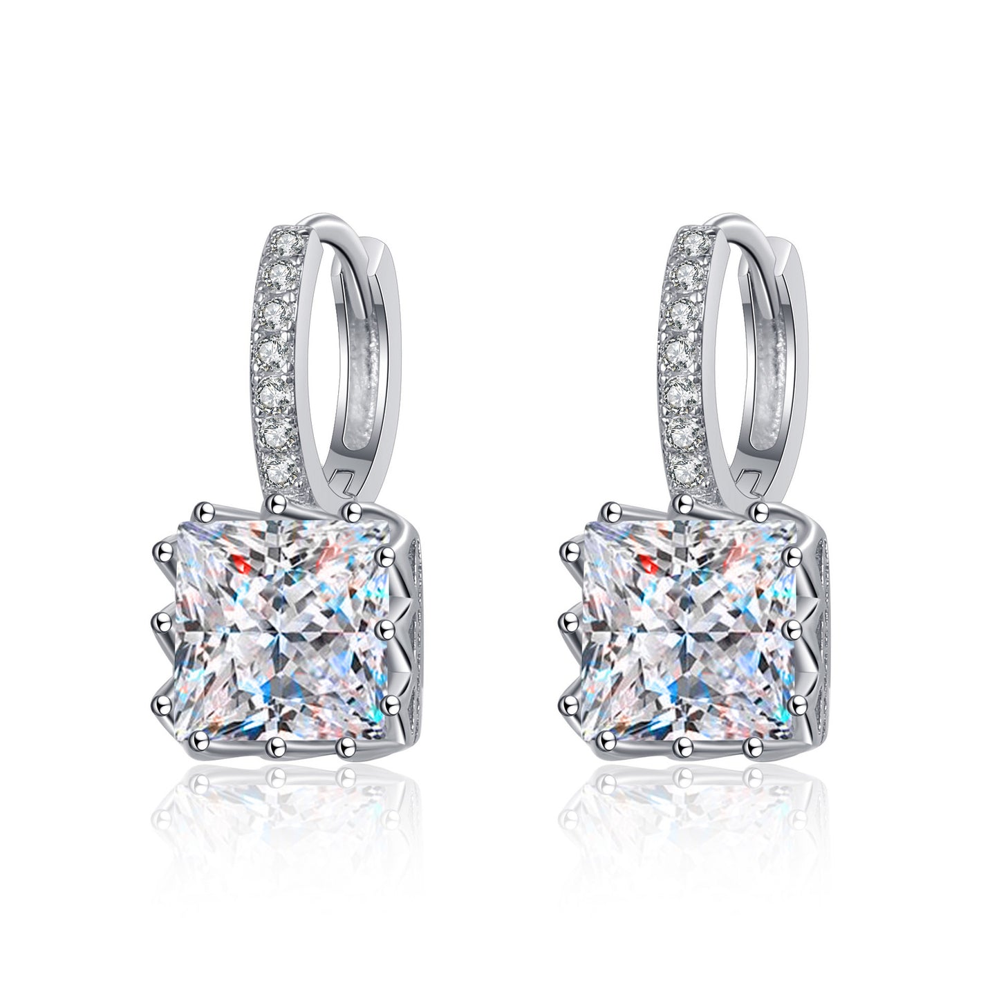 Princess cut Moissanite Earrings in 925 Sterling Silver 2ct 4ct