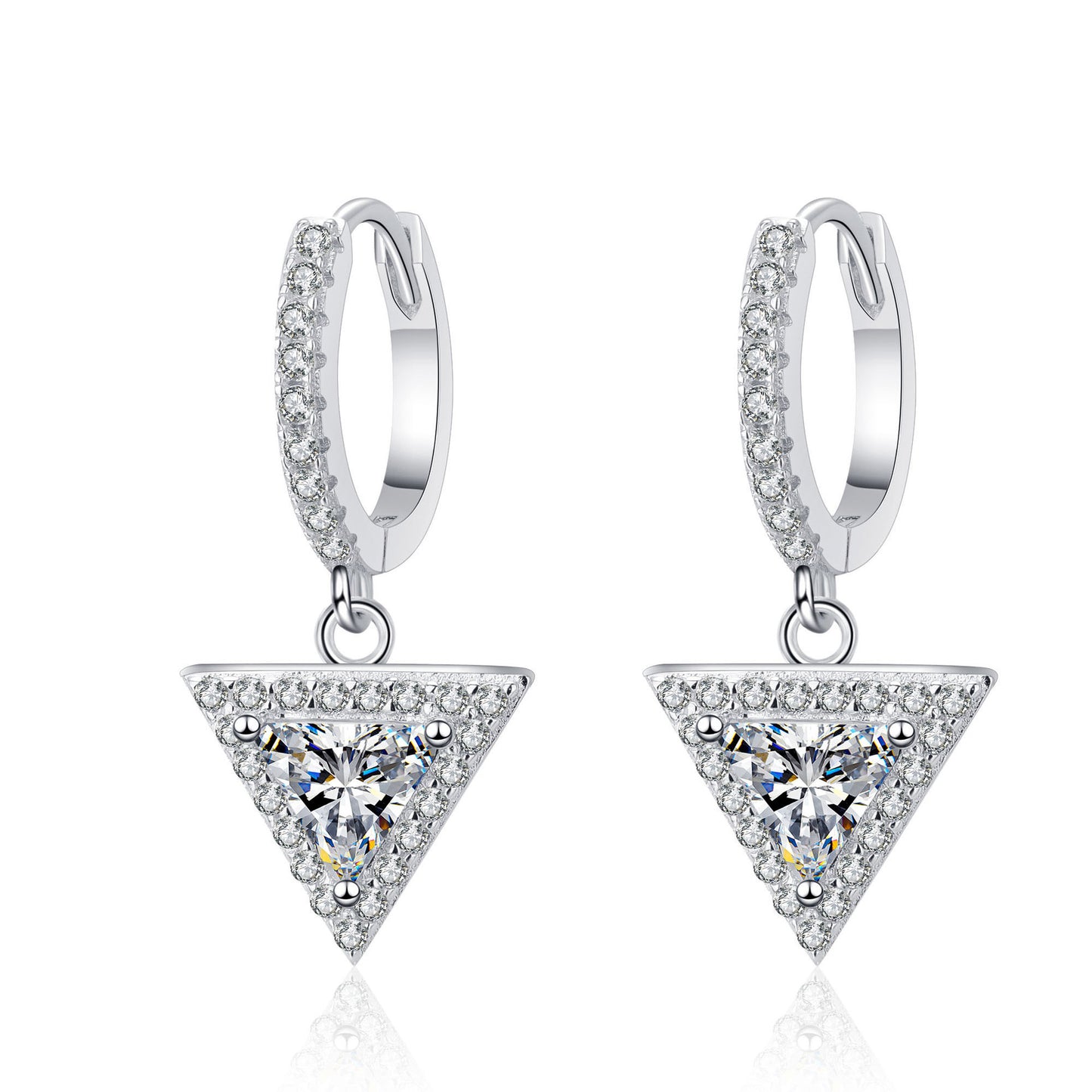 Triangle cut Moissanite Earrings in 925 Sterling Silver 1ct 2ct