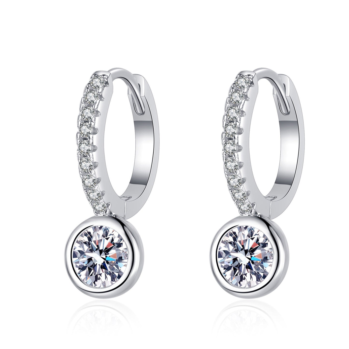 Round cut Moissanite Earrings in 925 Sterling Silver 1ct