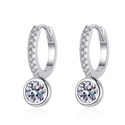 Round cut Moissanite Earrings in 925 Sterling Silver 1ct