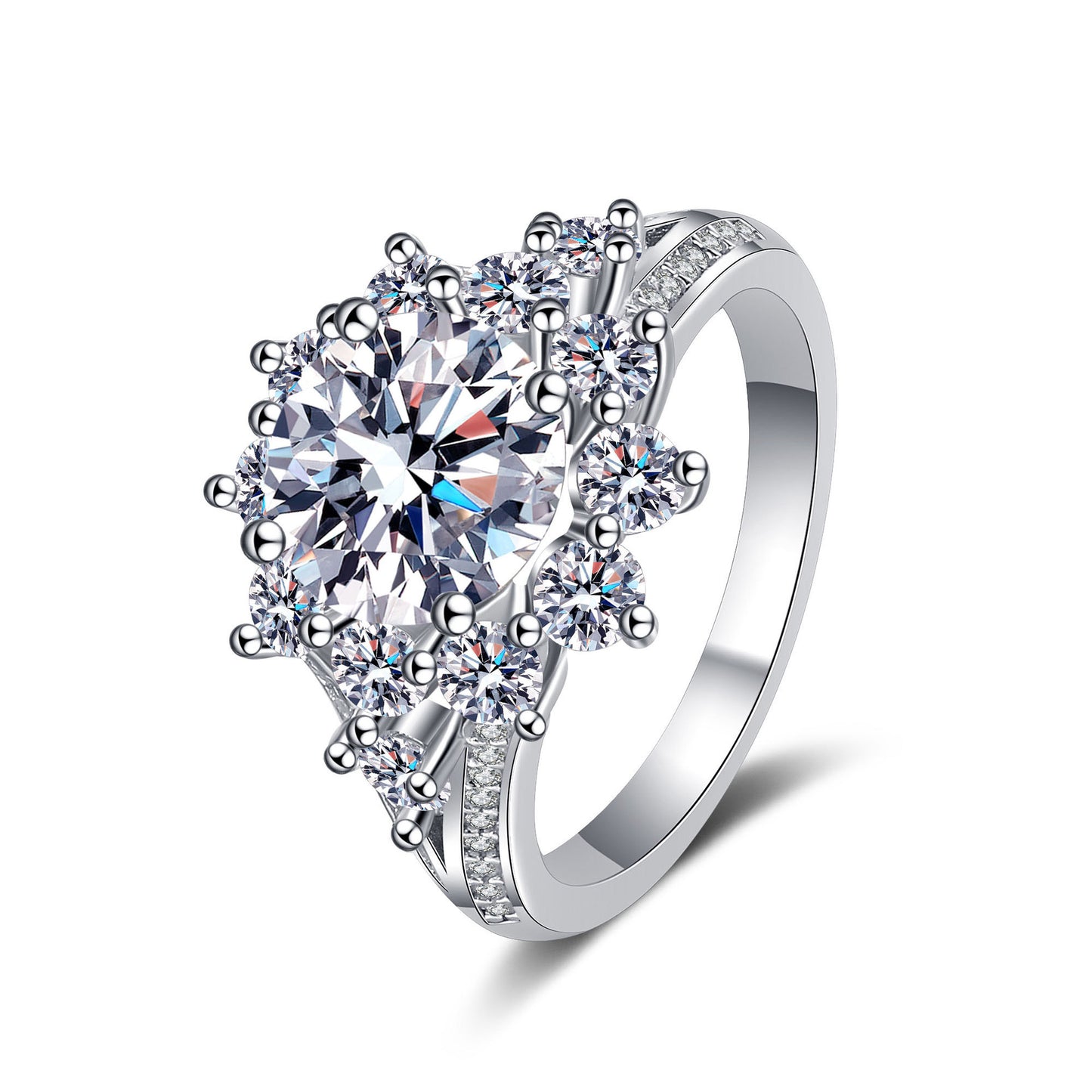 Round cut Moissanite Ring in 925 Sterling Silver 3ct