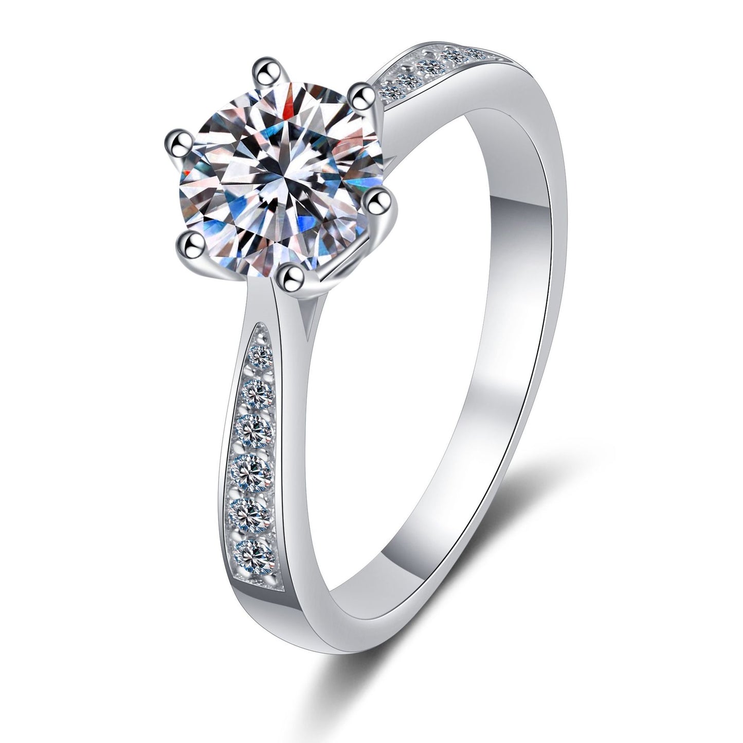 Round cut Moissanite Ring in 925 Sterling Silver 0.5ct 1ct 2ct