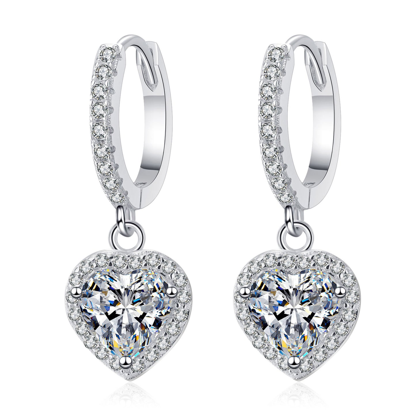 Heart cut Moissanite Earrings in 925 Sterling Silver 2ct