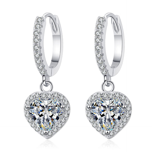 Heart cut Moissanite Earrings in 925 Sterling Silver 2ct