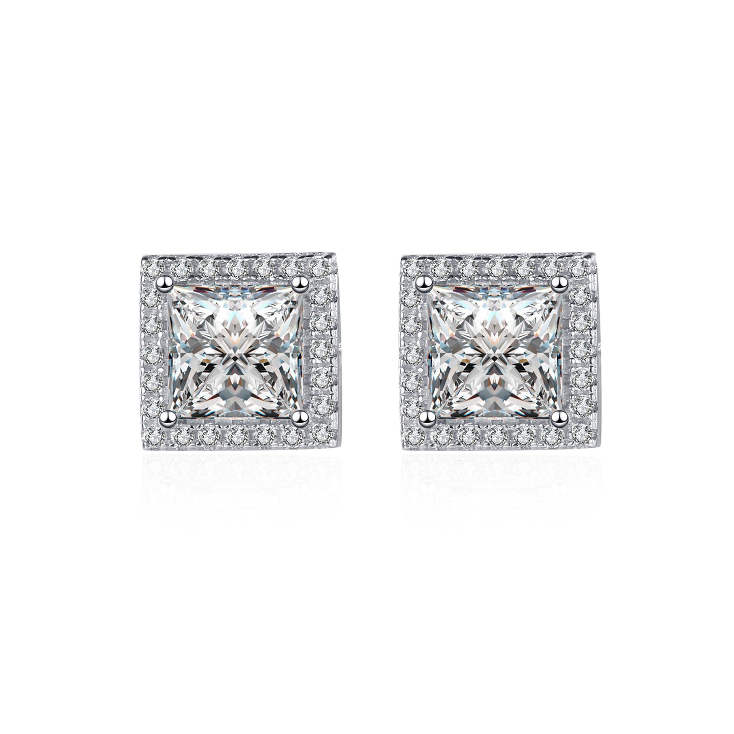 Princess cut Moissanite Earrings in 925 Sterling Silver 1.2ct 2ct 4ct