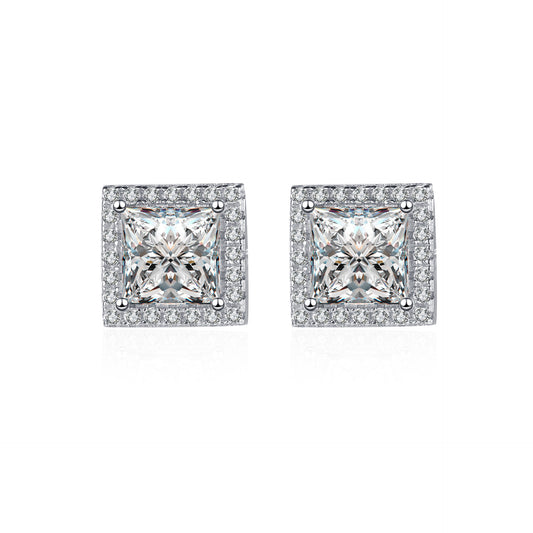 Princess cut Moissanite Earrings in 925 Sterling Silver 1.2ct 2ct 4ct