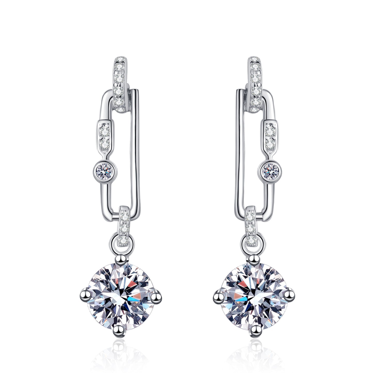 Round cut Moissanite Earrings in 925 Sterling Silver 1ct 2ct