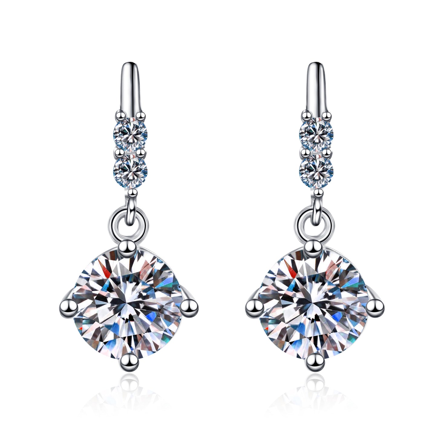 Round cut Moissanite Earrings in 925 Sterling Silver 1ct 2ct