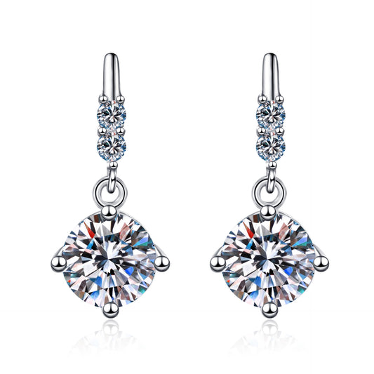 Round cut Moissanite Earrings in 925 Sterling Silver 1ct 2ct