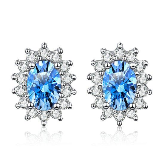 Oval cut Blue Moissanite Earrings in 925 Sterling Silver 1ct