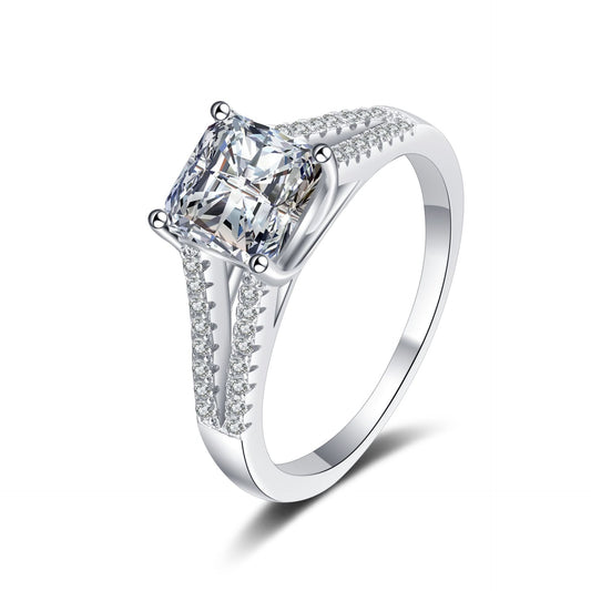 Asscher cut Moissanite Ring in 925 Sterling Silver 2ct