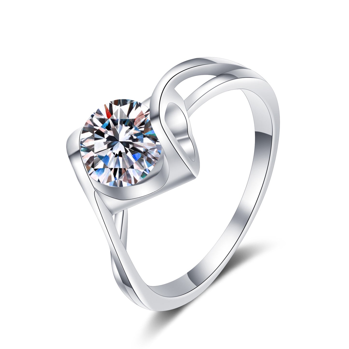 Round cut Moissanite Ring in 925 Sterling Silver 0.5ct 1ct