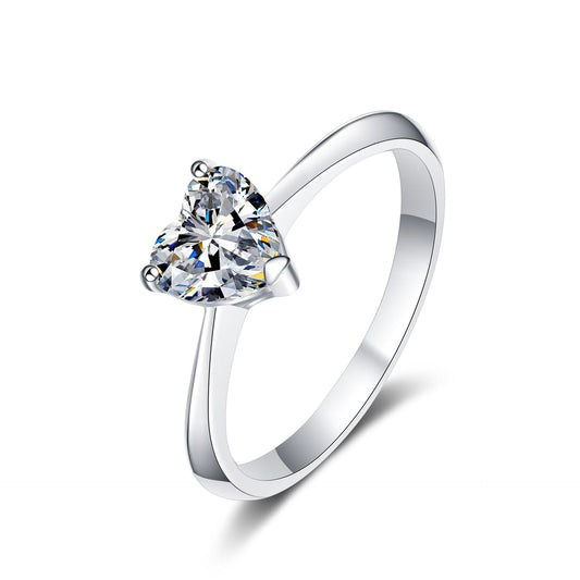 Heart cut Moissanite Ring in 925 Sterling Silver 0.5ct 1ct 2ct