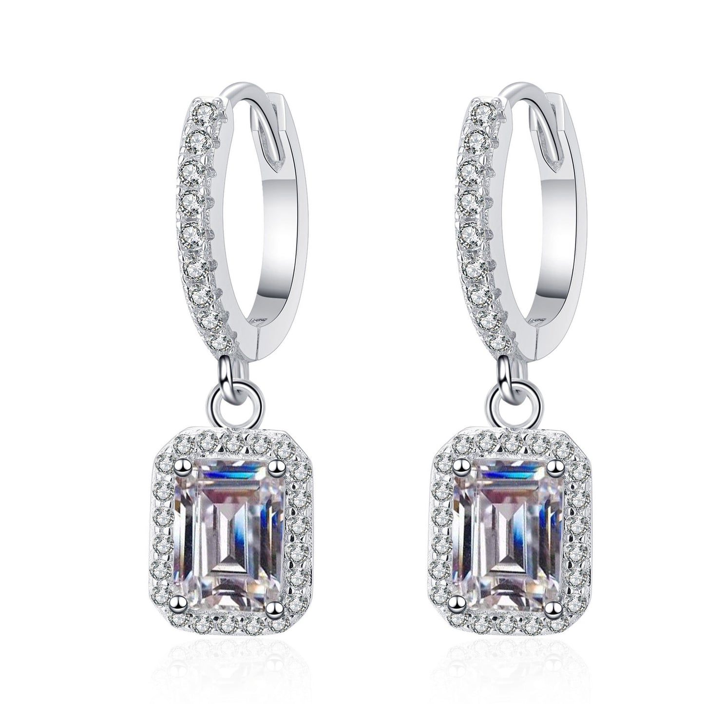 Emeralds cut Moissanite Earrings in 925 Sterling Silver 2ct 4ct