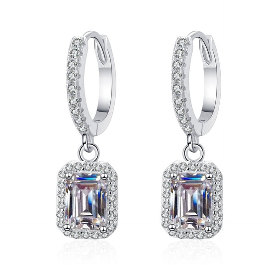 Emeralds cut Moissanite Earrings in 925 Sterling Silver 2ct 4ct