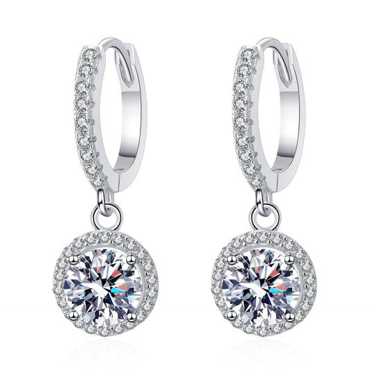 Round cut Moissanite Earrings in 925 Sterling Silver 2ct