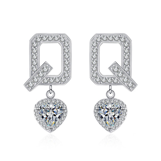 Heart cut Moissanite Earrings in 925 Sterling Silver 2ct