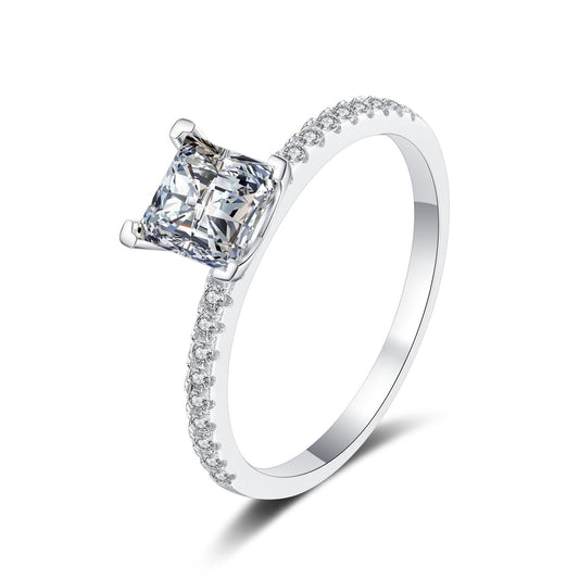 Princess cut Moissanite Ring in 925 Sterling Silver 1ct 2ct
