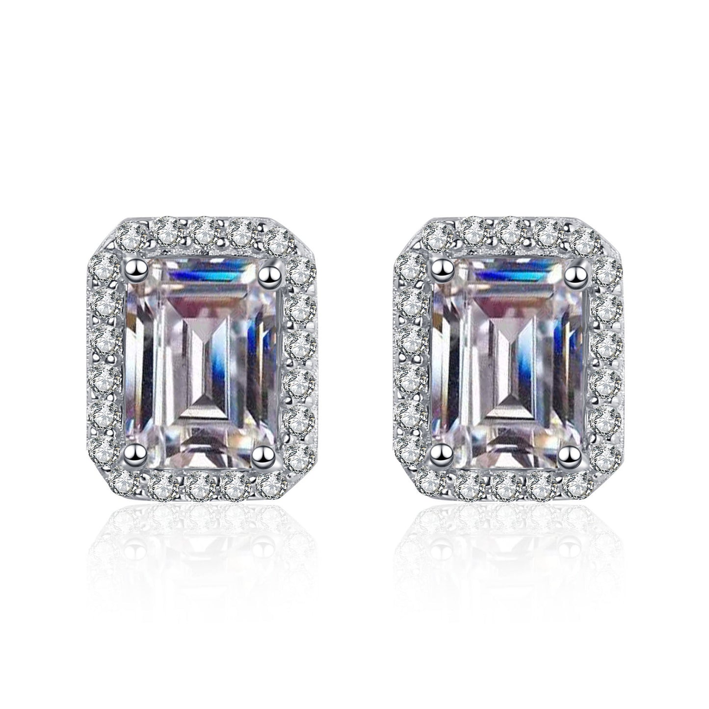 Emeralds cut Moissanite Earrings in 925 Sterling Silver 1ct 2ct 4ct